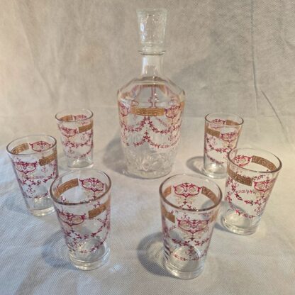 Cerve Whiskey Decanter Double Shot Glassware Set Art Nouveau Vintage Italy 1960s MCM