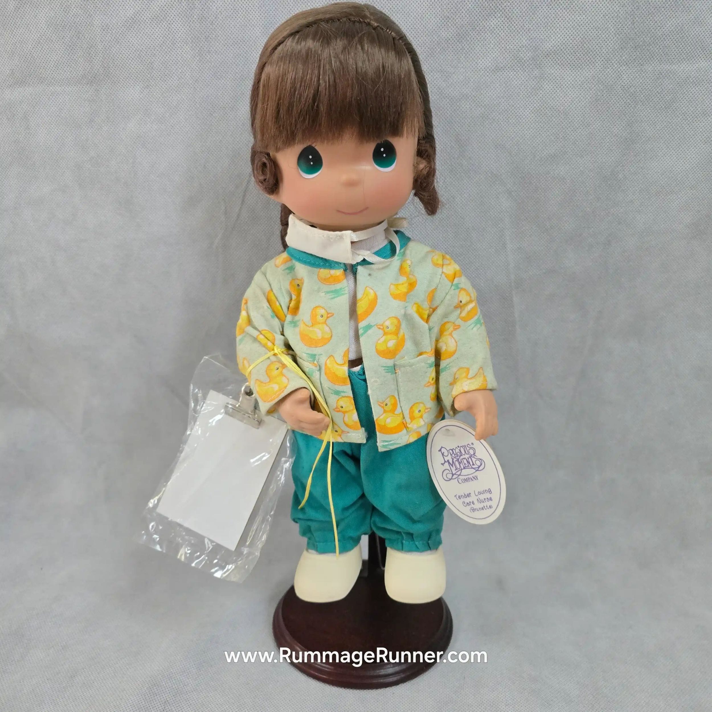 Brunette Nurse Vinyl Doll 12" Precious Moments Vintage Scrubs Tender Loving Care